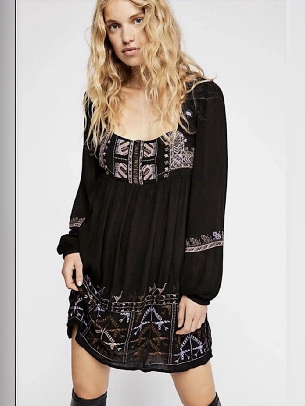 Free People Small Rhiannon Embroidered Mini Boho Dress Open Back NWT OB888346